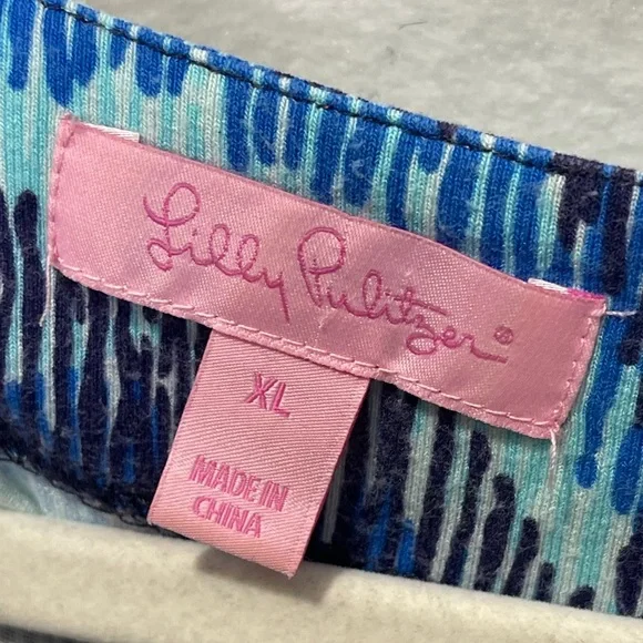 Lilly Pulitzer Blue Curves Print Knit Sadie Dress Size XL Smocked Elastic Waist - Picture 4 of 6